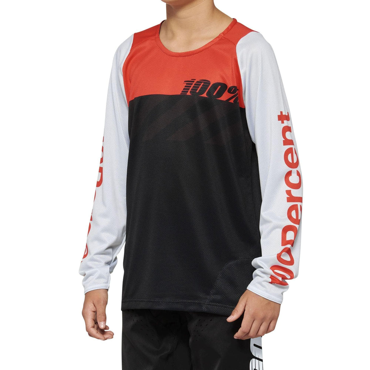 100% R-Core Long Sleeve Youth Jersey 2022 Black/Racer Red M