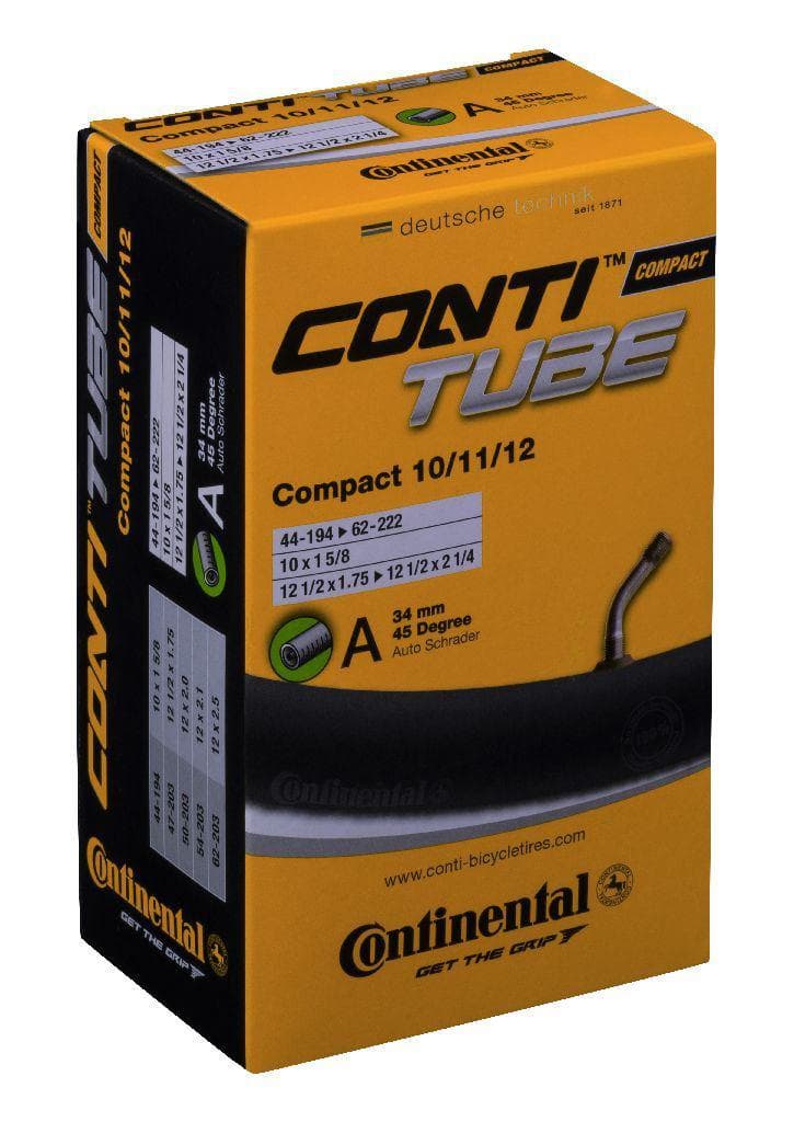 Continental Compact 10/11/12 - 12 1/2" x 1.75 - 2 1/4" 45 degree 34mm Schrader Valve Inner Tube