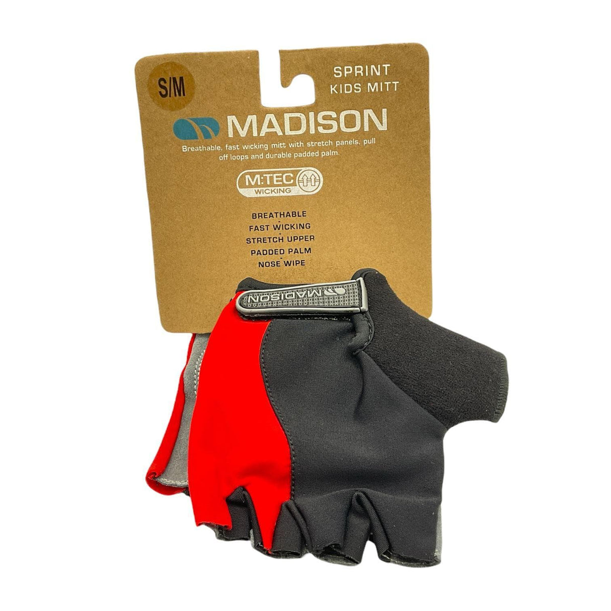 Madison Sprint kids mitt S/M red and black