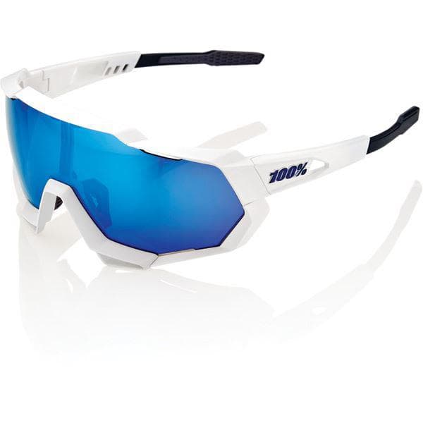 100% Speedtrap - Matte White - HiPER Blue Mirror Lens