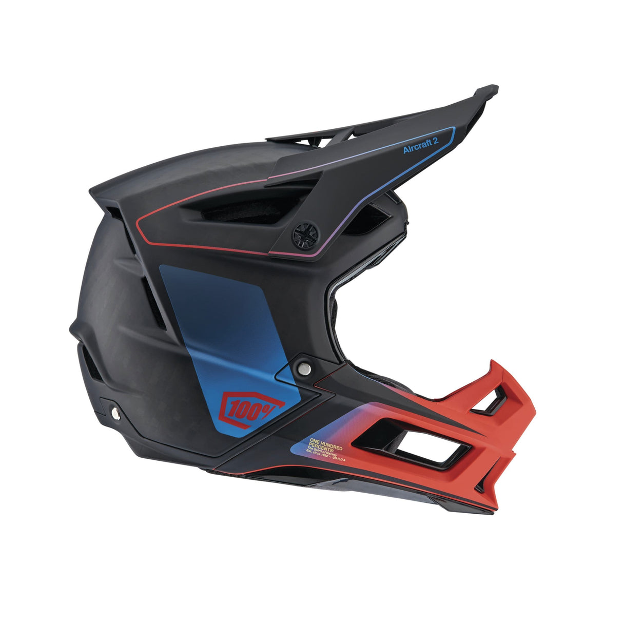 100% Aircraft 2 Helmet Carbon Steel Blue / Neon Red XL