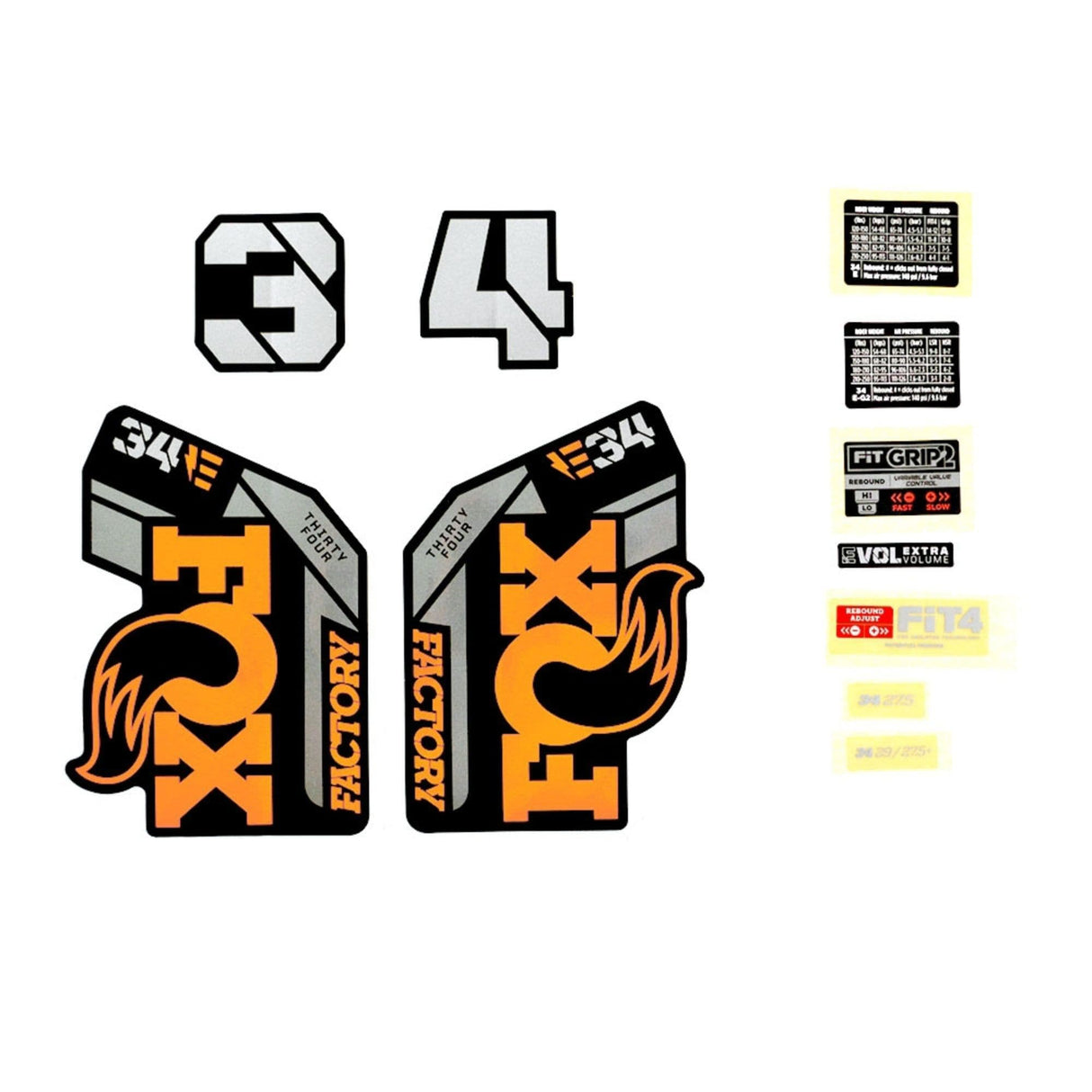 FOX Fork 34 Decal Kit: E-Bike + F-S Orange Logo Shiny Black 2021