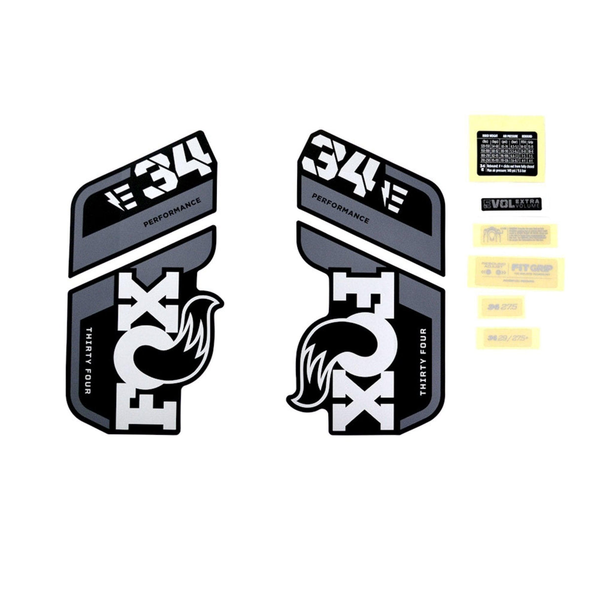 FOX Fork 34 Decal Kit: E-Bike + P-S Grey Logo Matte Black 2021