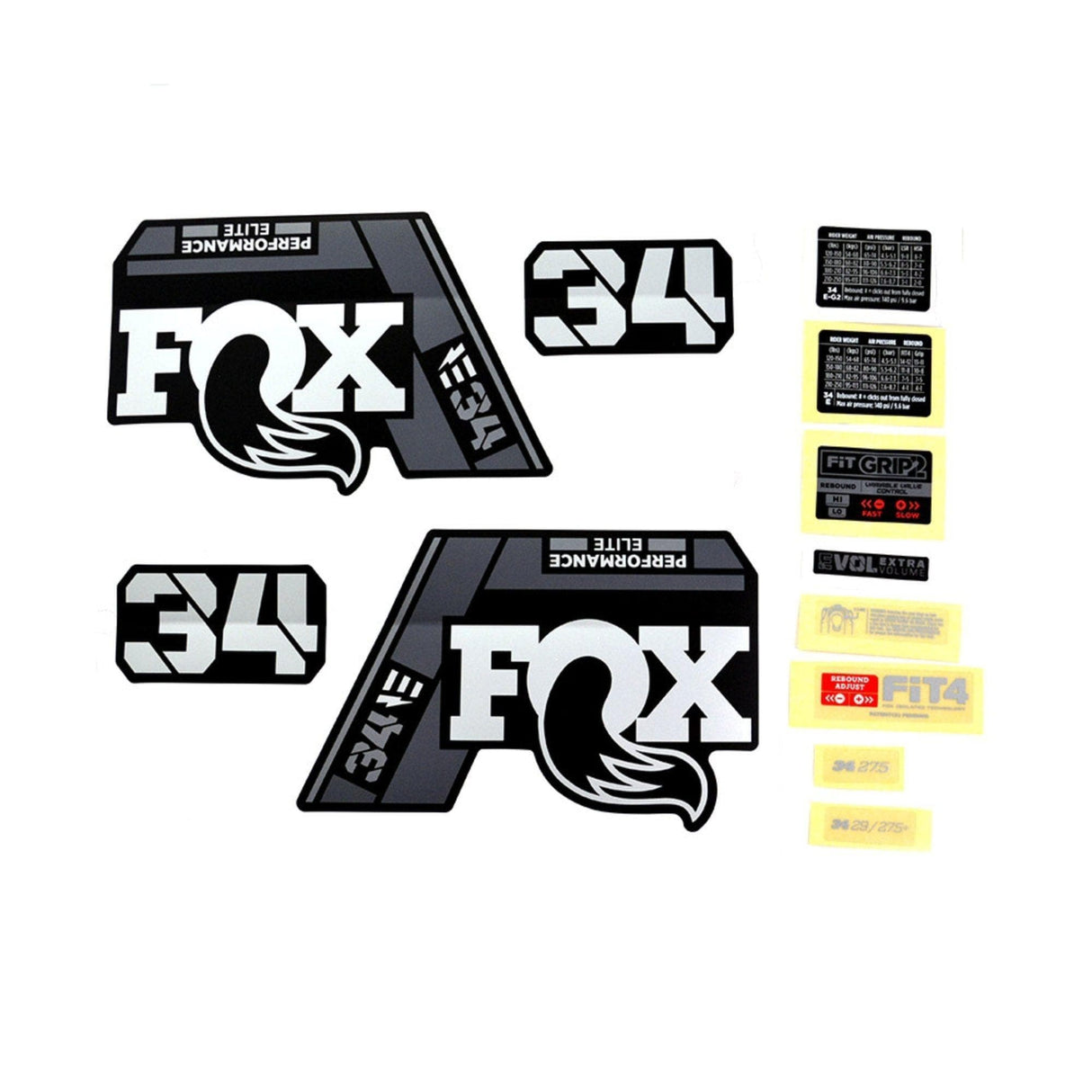 FOX Fork 34 Decal Kit: E-Bike + P-SE Grey Logo Matte Black 2021