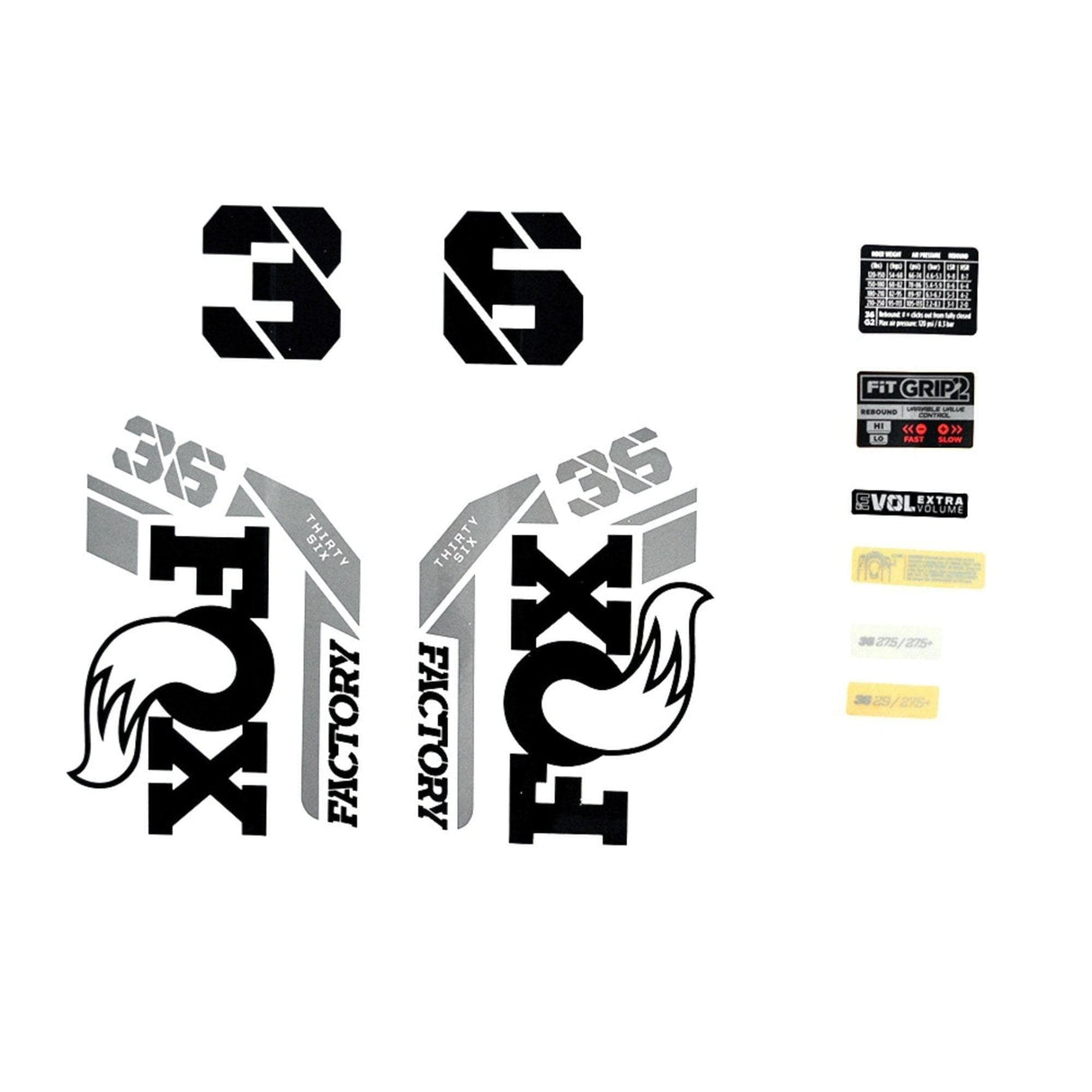 FOX Fork 36 Decal Kit: F-S Black Logo Shiny Orange 2021