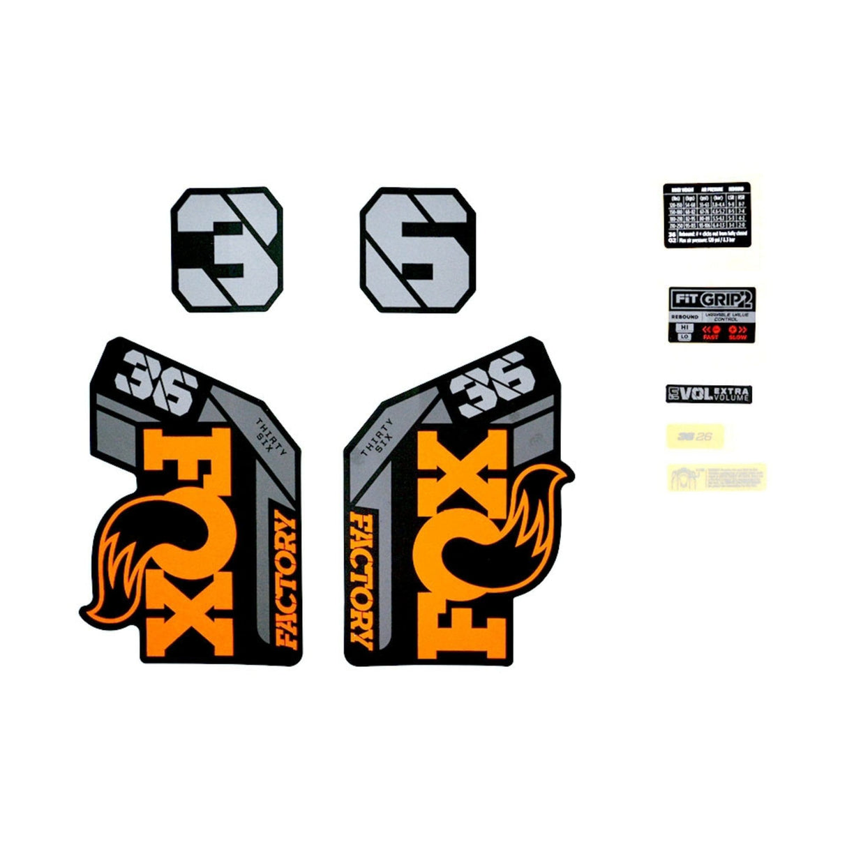 FOX Fork 36 Decal Kit: F-S 26" Orange Logo Matte Black 2021