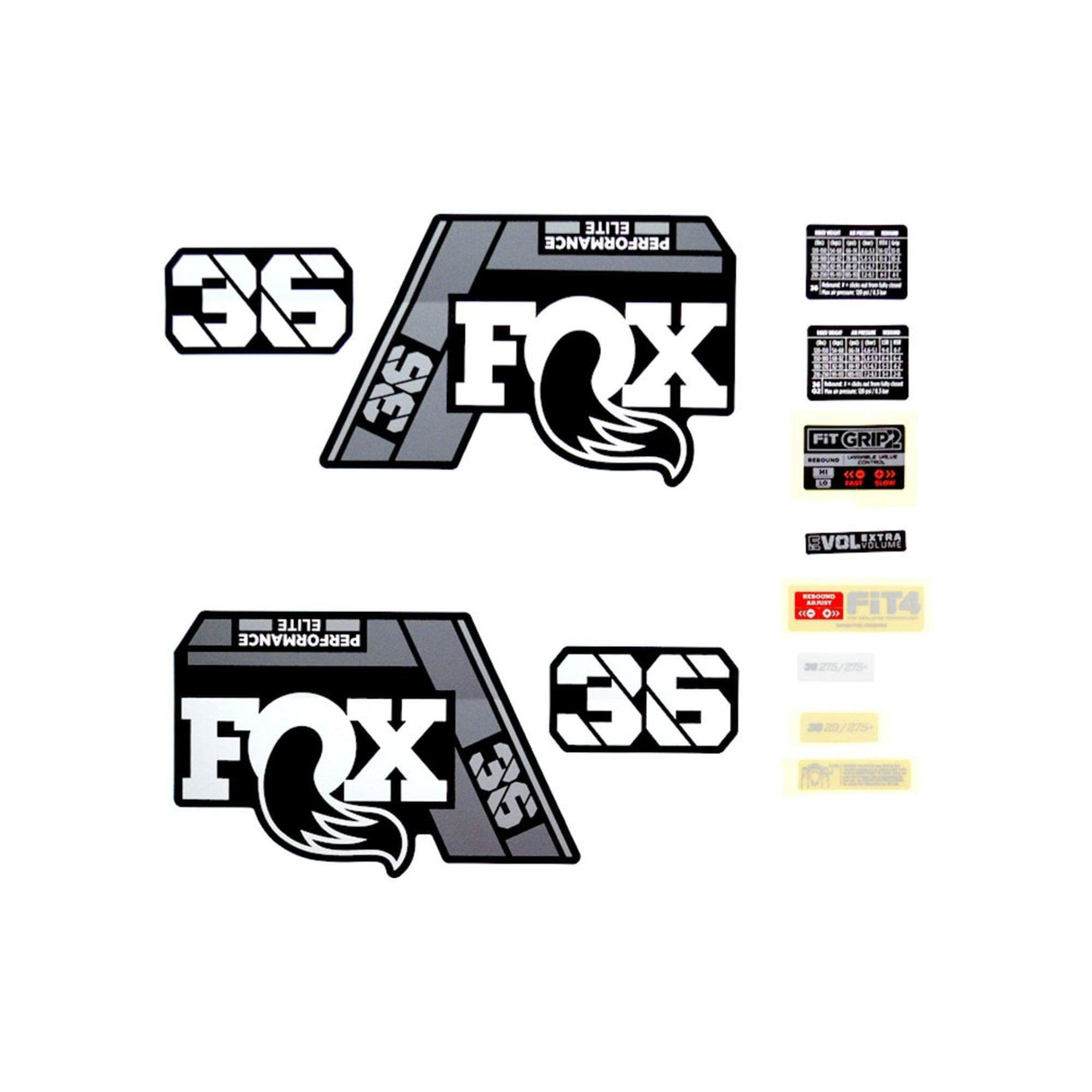 FOX Fork 36 Decal Kit: P-SE Grey Logo Matte Black 2021