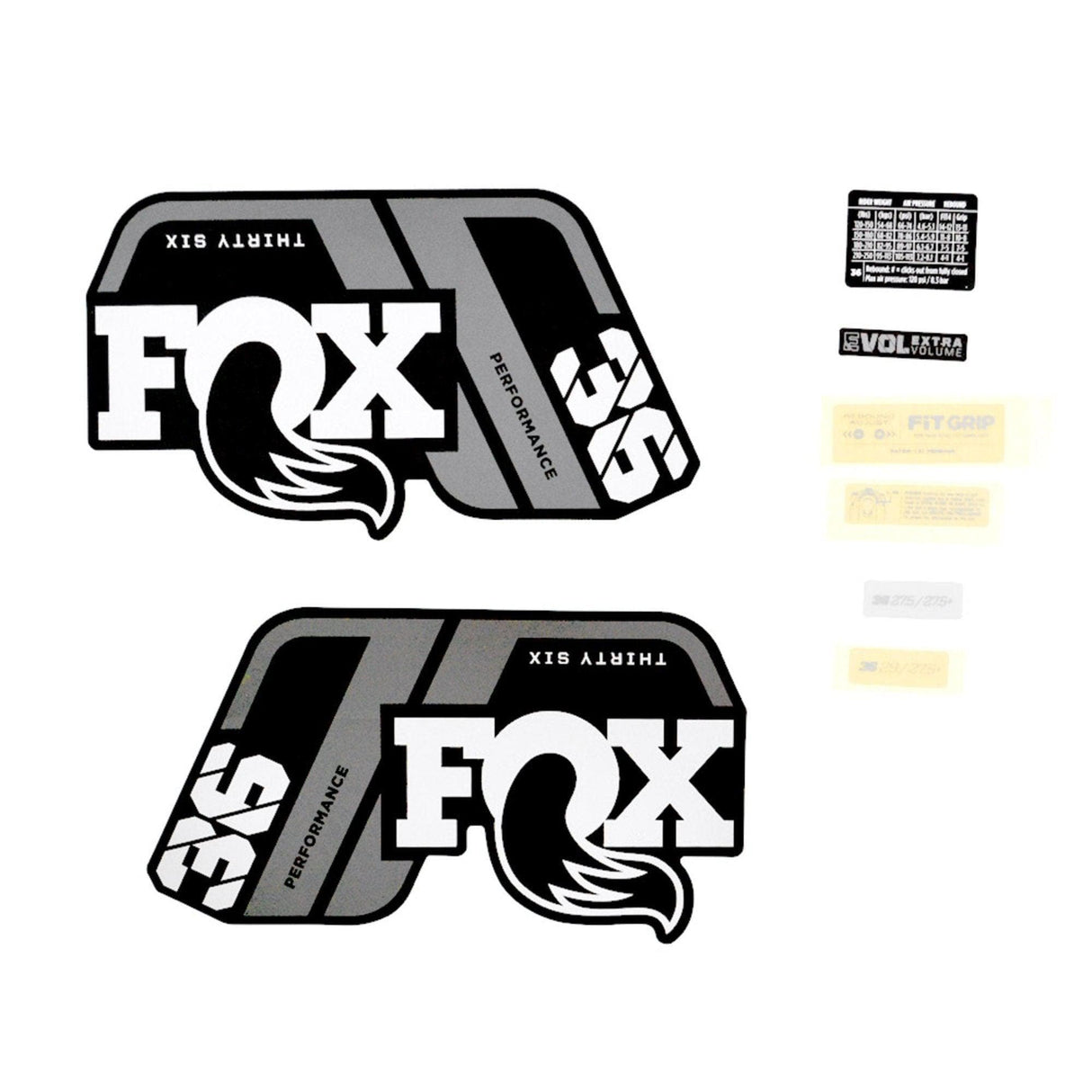 FOX Fork 36 Decal Kit: P-S Grey Logo Matte Black 2021