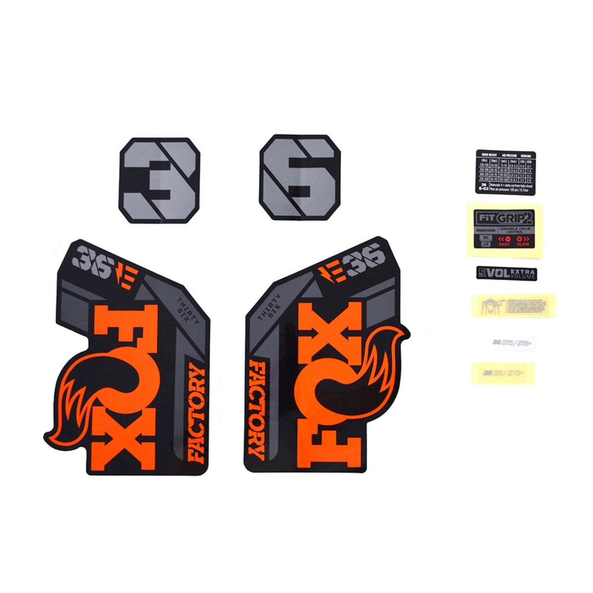 FOX Fork 36 Decal Kit: F-S E-Bike+ Orange Logo Shiny Black 2021