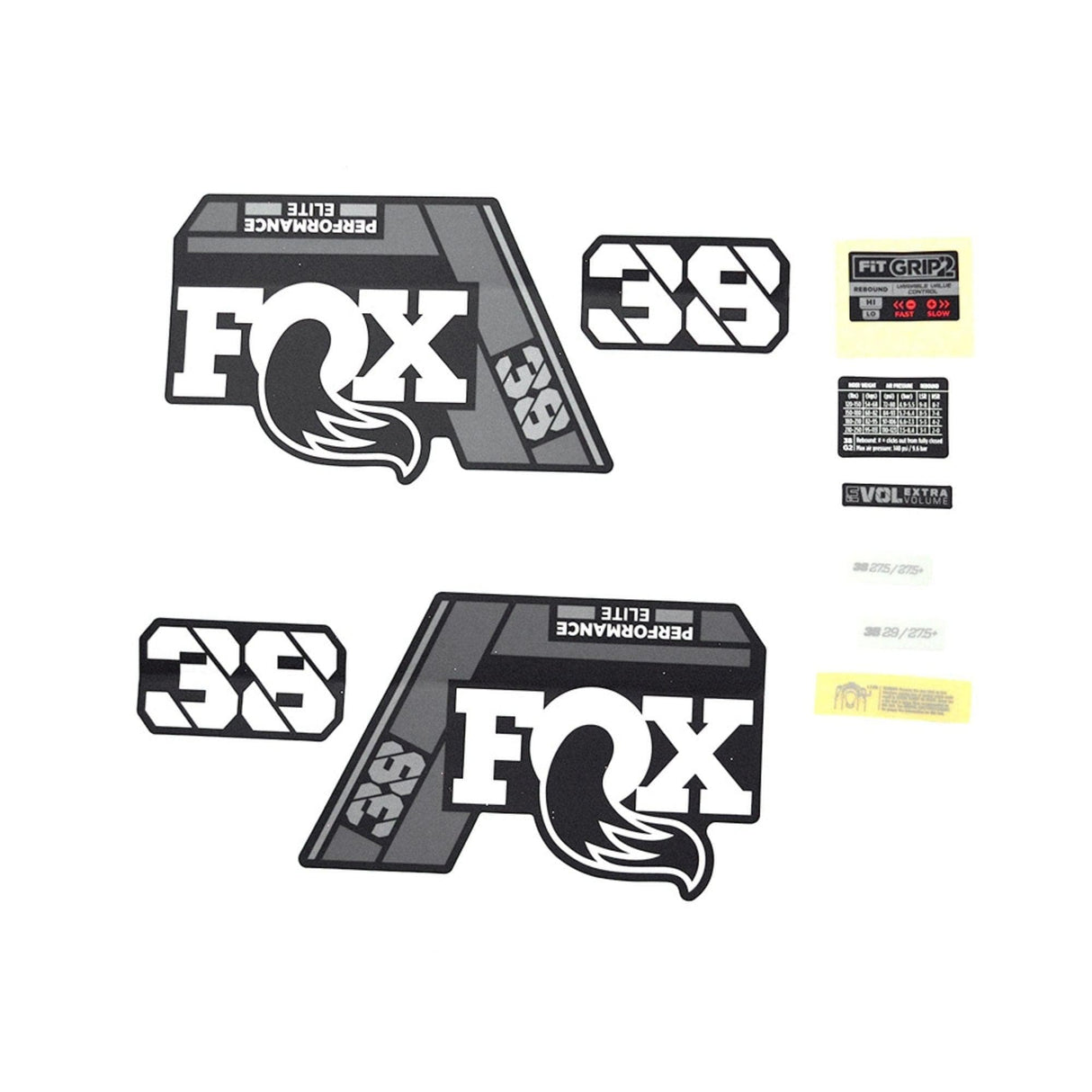 FOX Fork 38 Decal Kit: F-SE Grey Logo Matte Black 2021