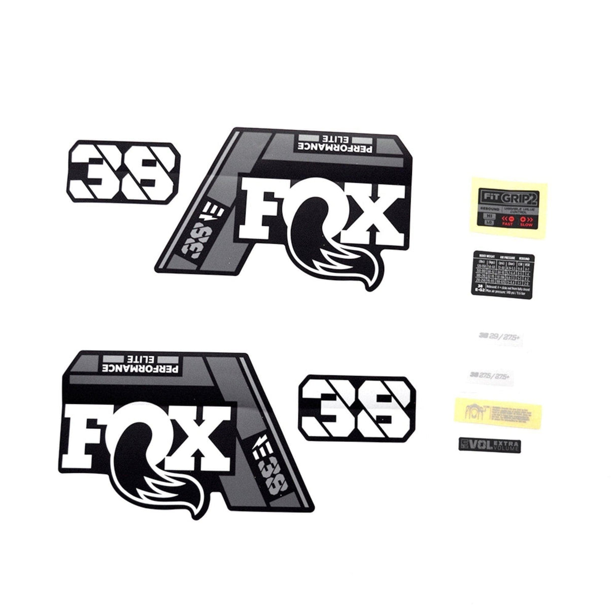 FOX Fork 38 Decal Kit: P-SE E-Bike+ Grey Logo Matte Black 2021