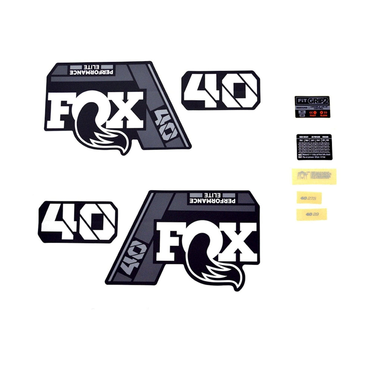 FOX Fork 40 Decal Kit: F-SE Grey Logo Matte Black 2021