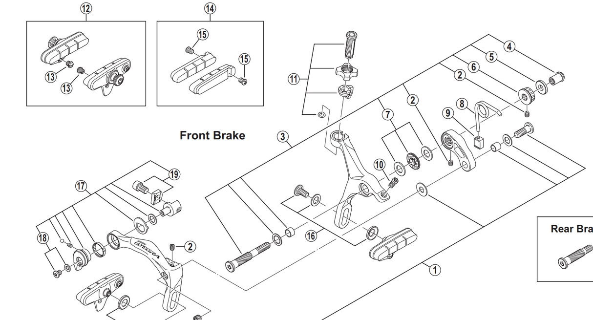 Shimano Spares BR-6700 front pivot bolt assembly; 52.5 x 18.0 mm