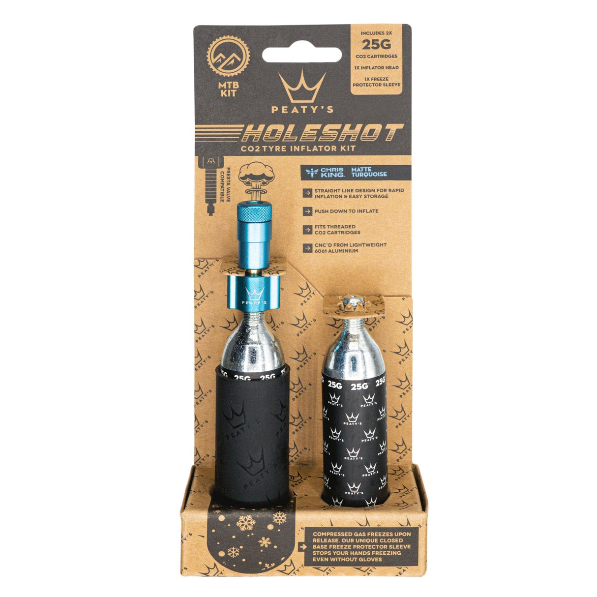 Peaty's Holeshot CO2 Tyre Inflator - MTB (25g)  Turquoise