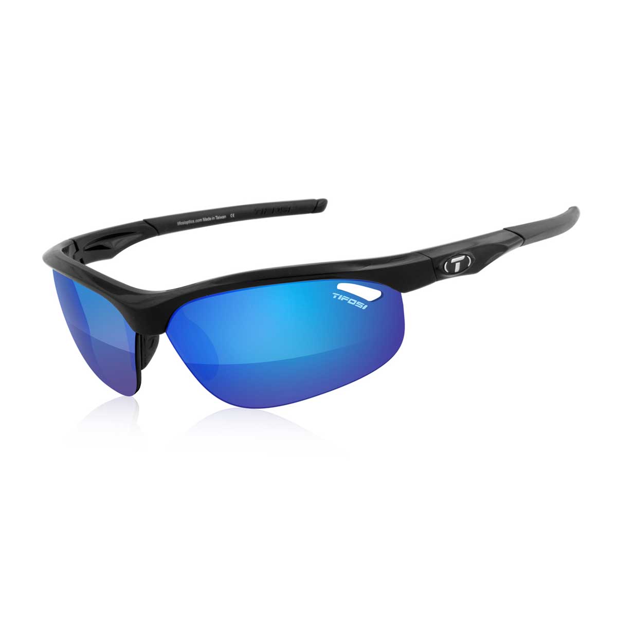 Tifosi Veloce Gloss Black Clarion Blue Lens Sunglasses 2018: Red