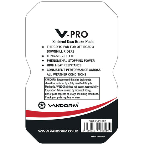 Vandorm V-PRO Sintered Compound Disc Brake Pads - Hayes, Promax