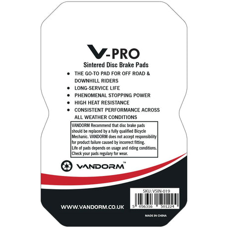 Vandorm V-PRO Sintered Compound Disc Brake Pads - Shimano XT, SRAM, Hope Mono, Grimeca