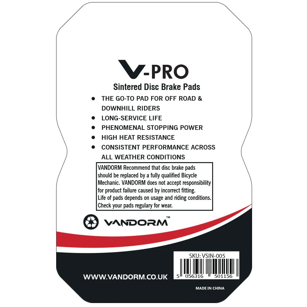 Vandorm V-PRO SINTERED COMPOUND Disc Brake Pads - Shimano XTR, Tektro