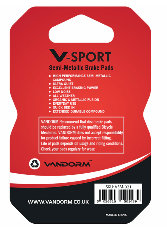 Vandorm V-SPORT Semi Metalic Disc Brake Pads - Avid Elixir, Sram XO, Guide