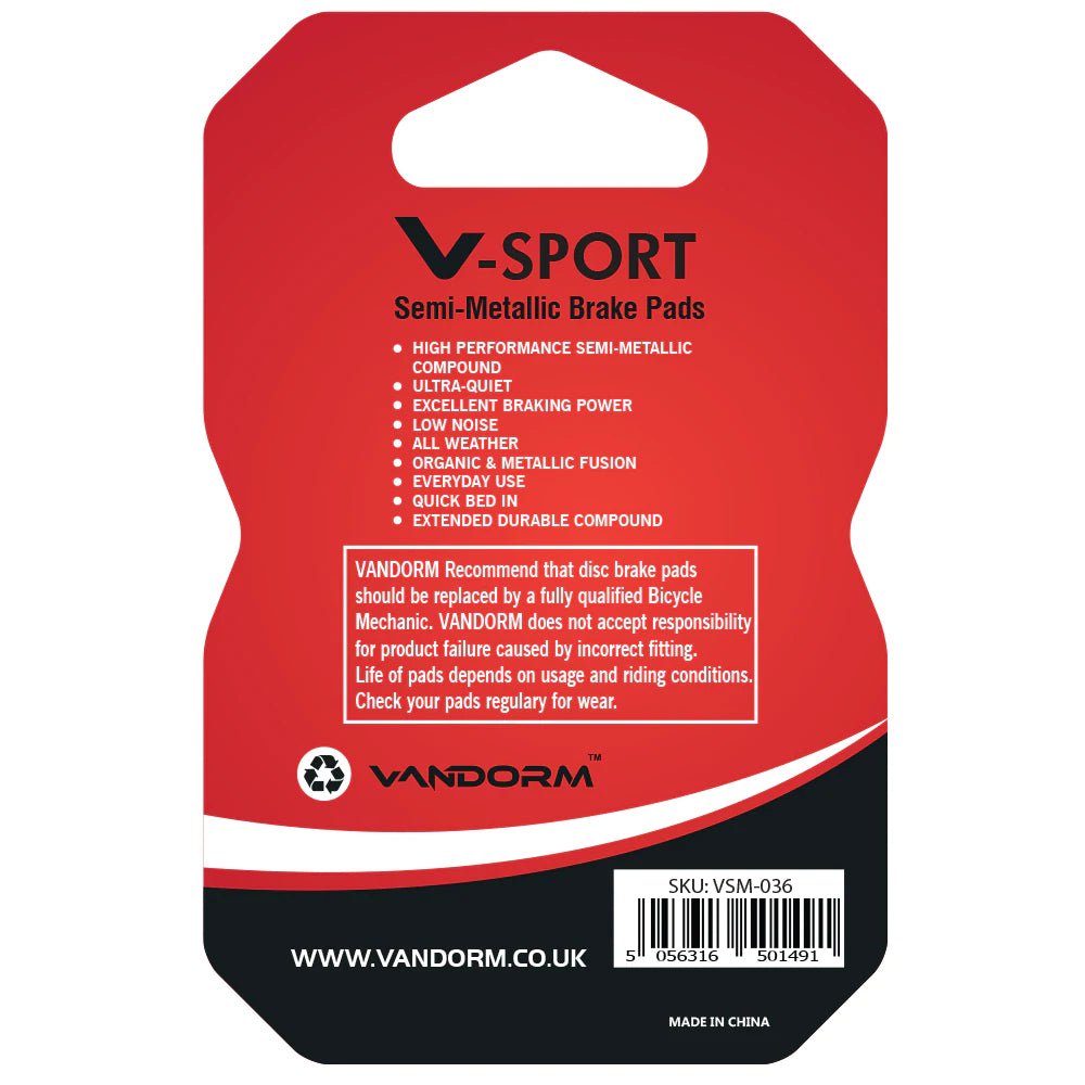 Vandorm V-SPORT Semi Metalic Disc Brake Pads - Sram Rival, Force, Red