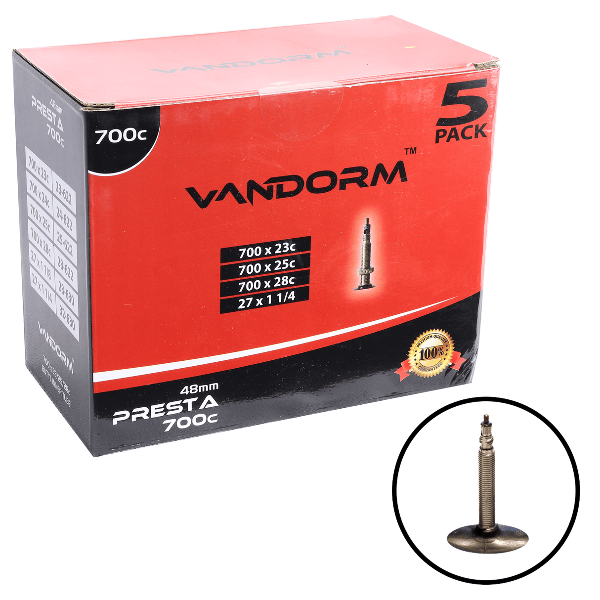 Vandorm 700c (27") Road Bike Inner Tubes - Presta Valve - 5 PACK