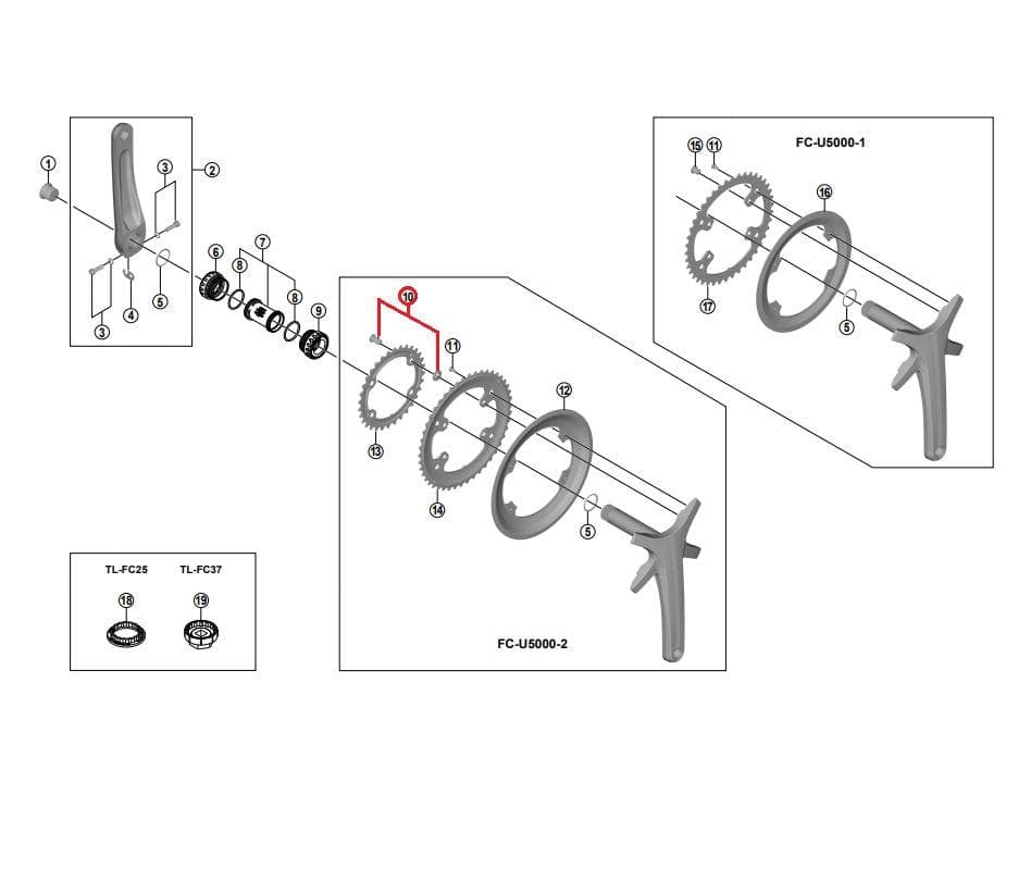 Shimano Metrea FC-U5000 Gear Fixing Bolts & Spacers Set - 1RR 9803