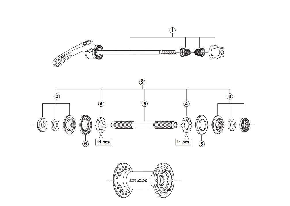 Shimano Spares HB-T660 complete hub axle; 108 mm