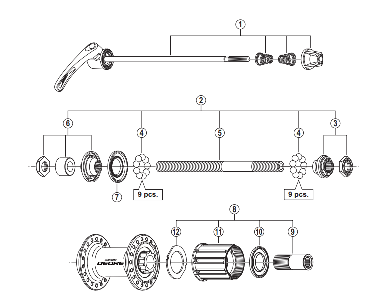 Shimano Spares FH-T610 complete quick release; 173 mm