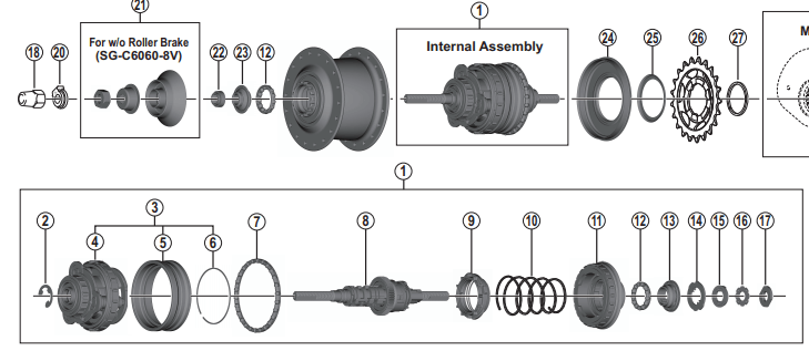 Shimano Spares SG-C6060 Internal assembly; 187 mm