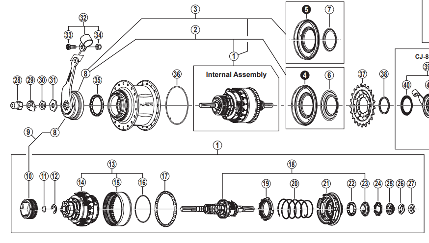 Shimano Spares SG-8C31 Internal assembly; axle length 184 mm