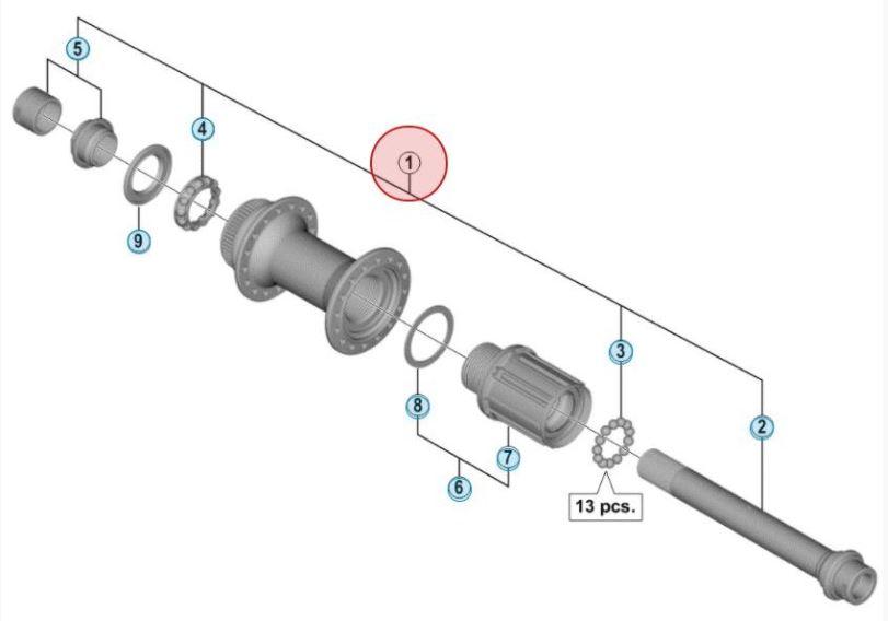 Shimano Spares FH-M8010 complete hub axle