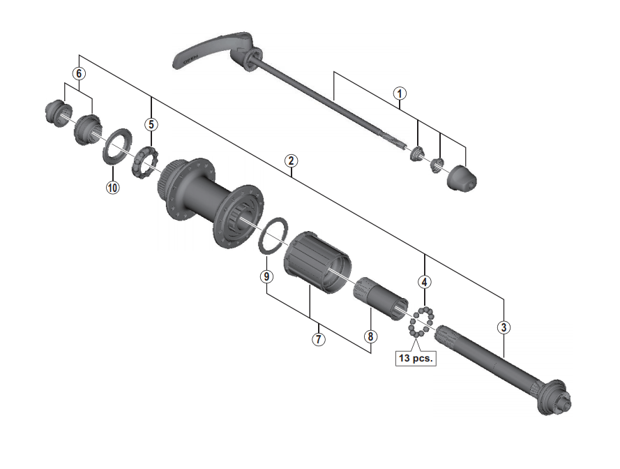 Shimano Spares FH-CX75 complete quick release skewer; 168 mm