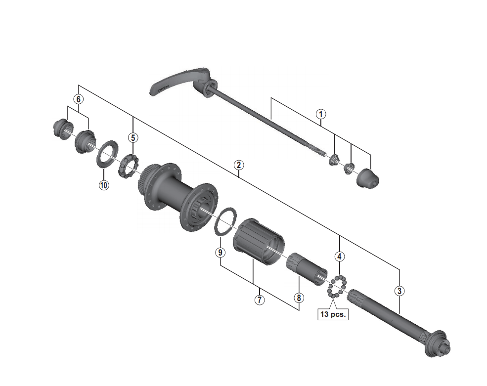 Shimano Spares FH-CX75 complete hub axle