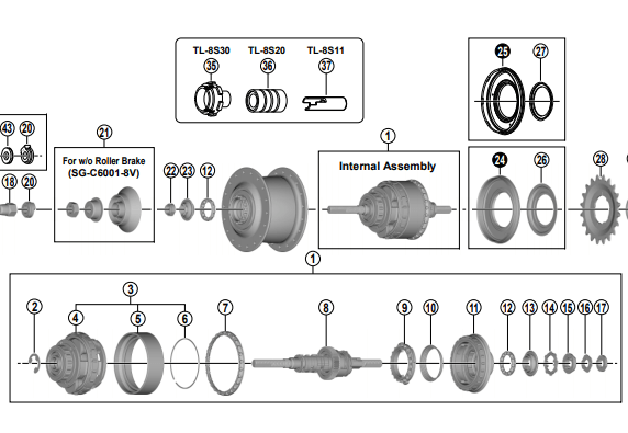 Shimano Spares SG-C6001-8R8V Internal assembly; 203 mm