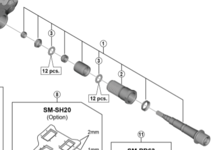 Shimano Spares PD-R8000 pedal axle assembly; left hand; 4 mm longer