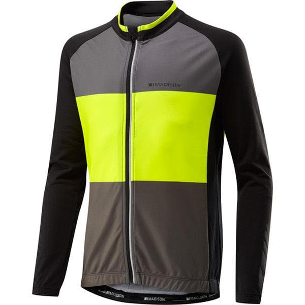 Madison Sportive youth long sleeved thermal jersey; black / hi-viz yellow age 9 - 10