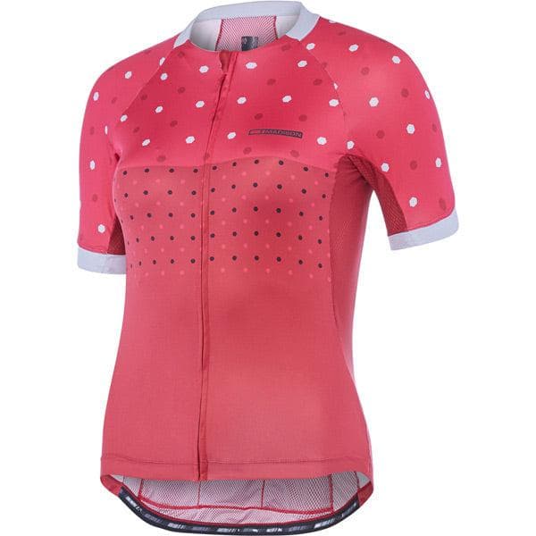 Madison Sportive Apex women's short sleeve jersey; raspberry / rio red hex dots size 14