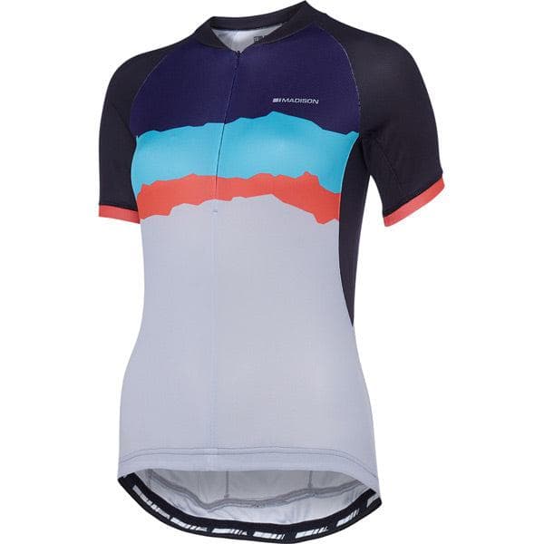 Madison Keirin women's short sleeve jersey; black / cloud grey torn stripes size 8