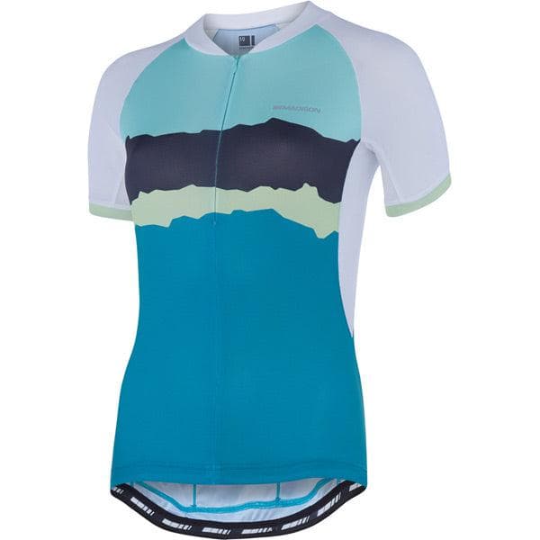 Madison Keirin women's short sleeve jersey; white / peacock blue torn stripes size 8