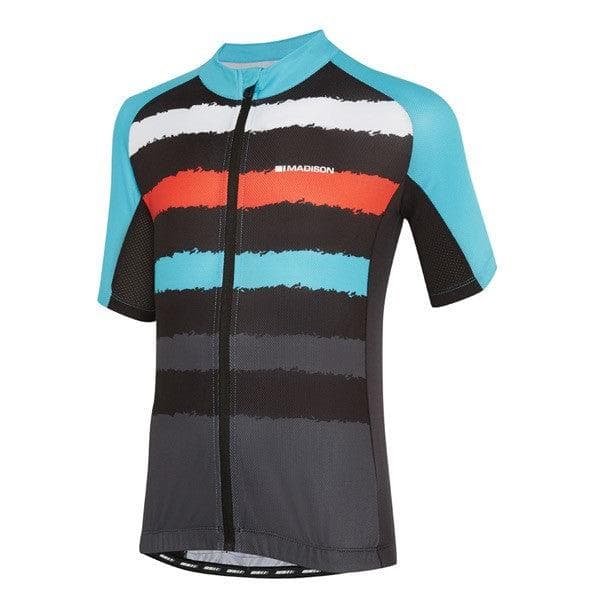 Madison Sportive yth short sleeve jersey; blue curaco / chilli red age 13-14