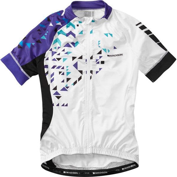 Madison Sportive women's short sleeve jersey; white / purple reign size 14