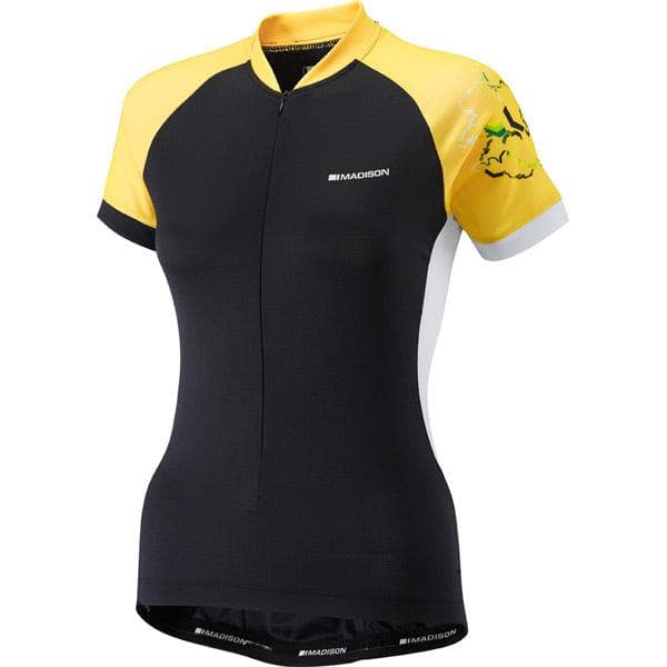 Madison Keirin women's short sleeve jersey; black / vibrant yellow size 8