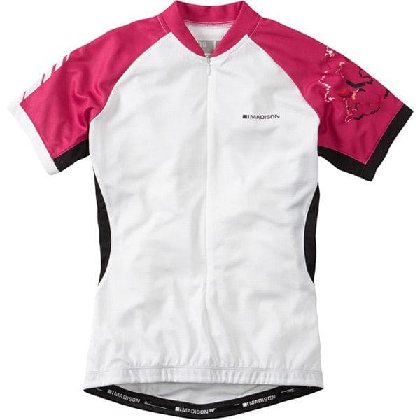 Madison Keirin women's short sleeve jersey; white / very berry size 8