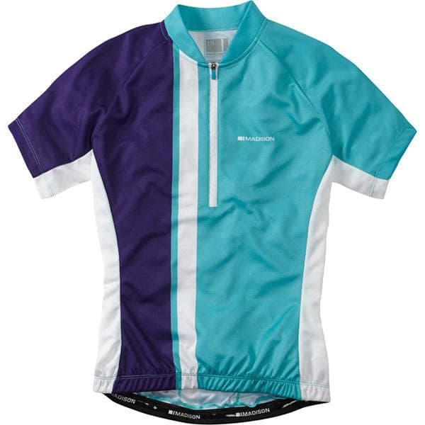 Madison Tour women's short sleeve jersey; aqua blue / deep purple size 8