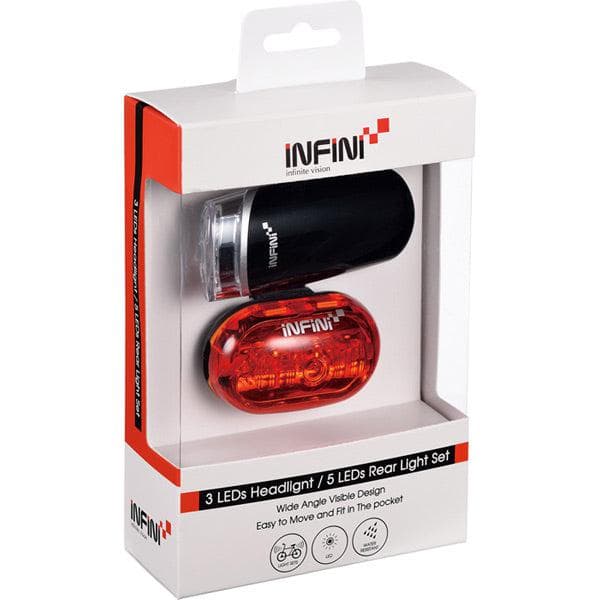 Infini Lighting twinpack; Luxo 3 front with Vista 5 LED rear; inc batteries