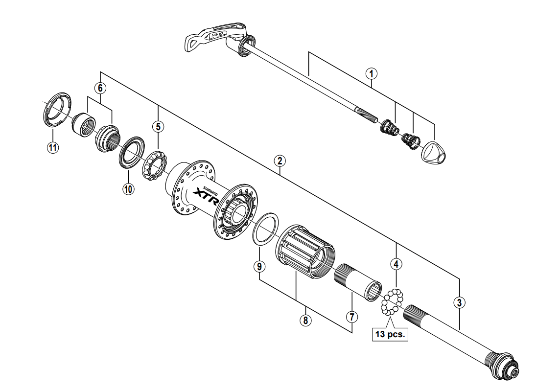 Shimano Spares FH-M970 complete hub axle