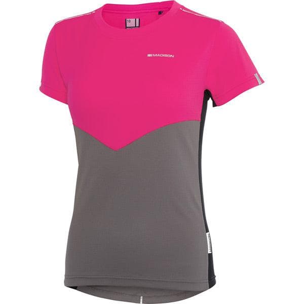 Madison Stellar women's short sleeve jersey; pink glo / cloud grey size 12