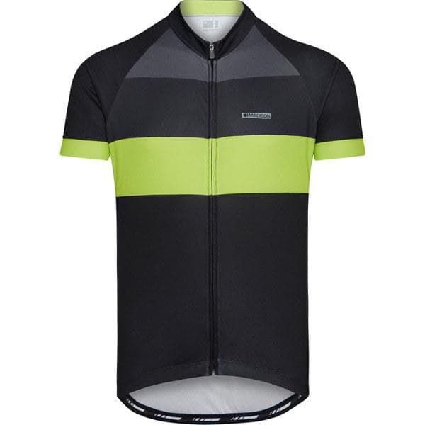 Madison Peloton men's short sleeve jersey; blocks black / lime punch small