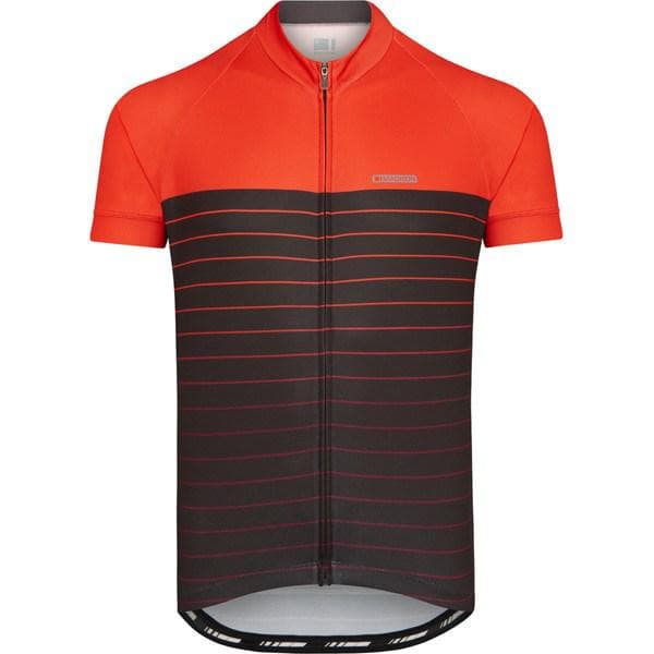 Madison Peloton men's short sleeve jersey; pin stripes phantom / chilli red small