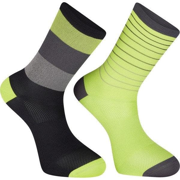 Madison Sportive Long Sock Twin Pack - Stripes Phantom / Lime Punch - Small (36-39)